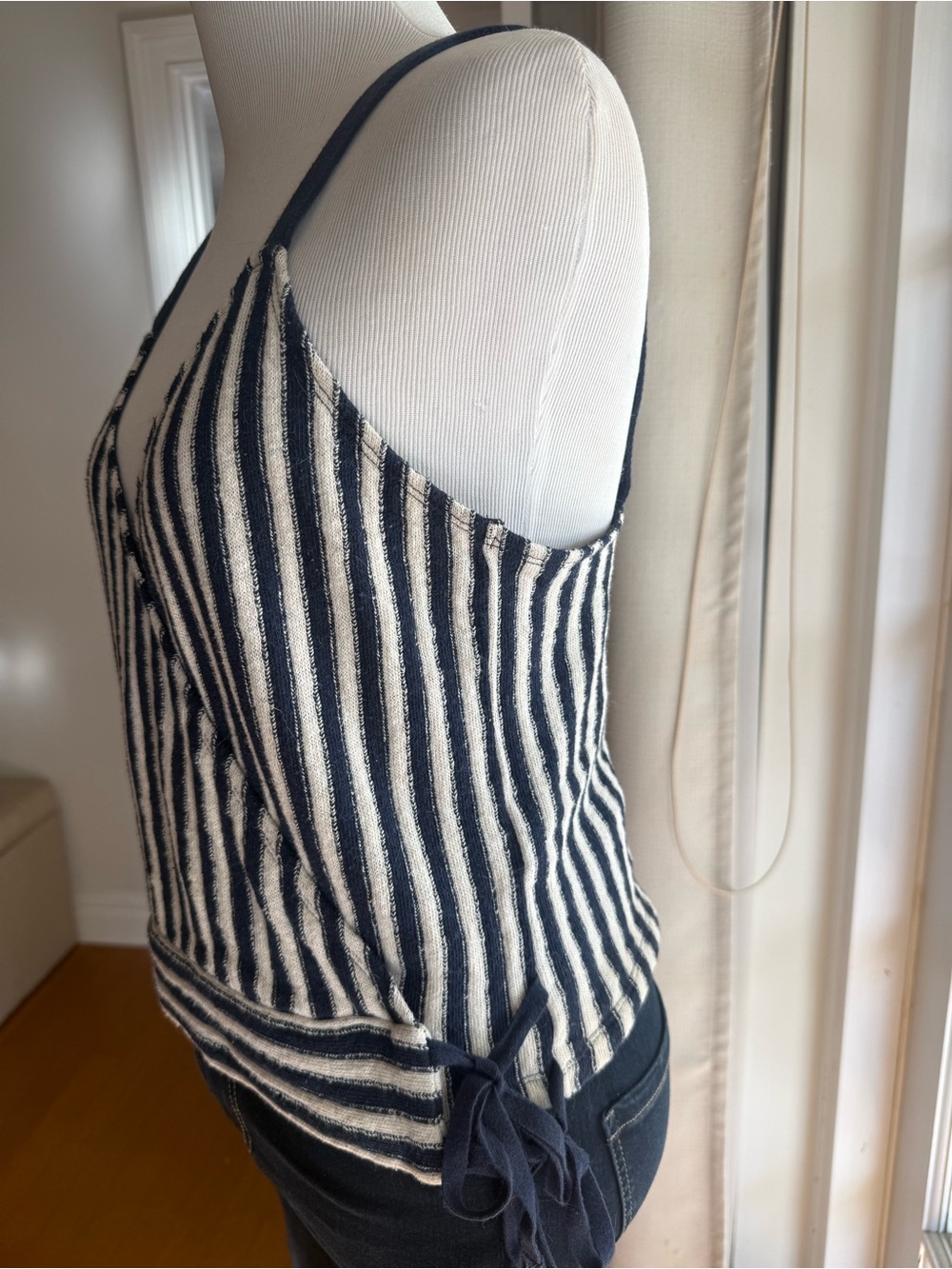 Madewell Striped Navy and White Sleeveless Wrap Tank Top